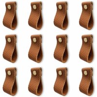 12 Pack Leather Furniture Handle, Door Handle with Screw Nuts, Anti-Collision Cabinet Drawer Dresser Door Knob (Litchi Striped Brown)
