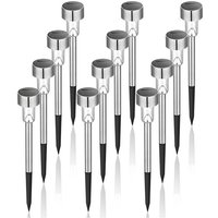 12 Pack (Warm White) Solar Lights Outdoor, Waterproof, Stainless Steel, Solar Powered Lights for Patio, Lawn, Yard and Landscape mumu