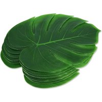 12 Pcs Artificial Palm Leaf Placemat, Artificial Green Leaves Simulation Artificial Leaf Hawaii Non-Slip Table Protector for Restaurant Party Kitchen