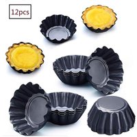 12-piece egg tart mold, 7.5cm mini cake mold, carbon steel crepe mold (black)