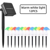12 Solar Mushroom LED Lights, 8 Modes, IP65 Warm White, Garden
