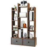 Costway - 12 Tier Bookshelf Open Storage Wood Bookcase Organizer Display Shelf 2 Drawers