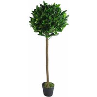 Leaf - 120cm (4ft) Plain Natural Trunk Artificial Topiary Bay Laurel Ball Tree