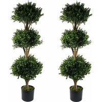 Leaf - 120cm Pair of Buxus Triple Ball Artificial Tree uv Resistant Outdoor Topiary