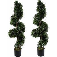 Leaf - 120cm Pair of Spiral Buxus Artificial Tree uv Resistant Outdoor Topiary