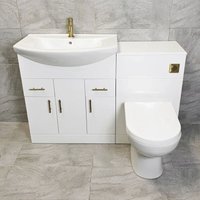 Bathroom Vanity Suite With Brushed Brass Handles 1250mm 1350mm 1450mm Units, 1350mm-With Tap & Waste