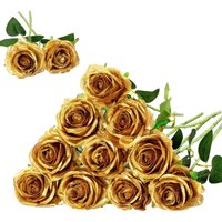 Linghhang - 12Pcs Artificial Silk Rose Flowers (Gold) for Home Wedding Party Decoration