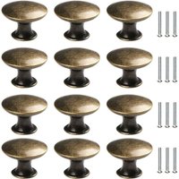 12x Vintage 30mm Antique Brass Door Drawer Knobs, Kitchen Cabinet Cupboard Handles, For Dresser and Wardrobe Furniture, Antique Bronze, Round