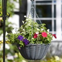 Garden Mile - Smart Garden 35cm 14 Inch Rattan Effect Hanging Basket Slate Grey Planter