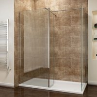 1400 x 700 mm Walk in Shower Enclosure Panel 8mm Easy Clean Glass Wetroom Shower Glass Panel with Tray and 300mm Flipper Panel - Elegant
