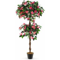 Costway - 150 cm Artificial Bougainvillea Tree Faux Flower Tree w/ 252 Flowers 630 Leaves
