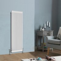 NRG - 1500 x 470 mm Traditional White Vertical Cast Iron Radiator Triple Column