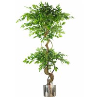 Leaf - 150cm Twisted Trunk Artificial Japanese Fruticosa Ficus Tree Silver Planter