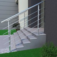 Sky Bathroom - 150x106cm Stair Hand Rail Kit, Transitional Stainless Steel Railings with Installation Kit with 5 Cross Bars