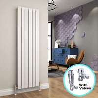 Elegant - 1600 x 452 mm Designer Vertical Column Radiator White Double Flat Panel + Chrome Thermostatic Radiator Valves