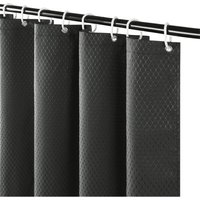 (80x180cm)Dark Grey Waffle Fabric Shower Curtain Anti-Mold and Washable Thick Waterproof Polyester Bath Curtains for Bathroom Bathtub with 12 Rings