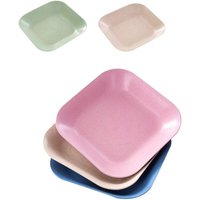 18cm Wheat Straw Dinner Plates, Microwave and Dishwasher Safe, Light Salads/Cakes BPA-Free, Anti-Falling, Non-Toxic (Square, 4 Colors)