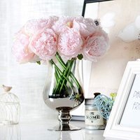 2 Bouquets Artificial Peony Flowers, 10 Heads Silk Peony Fake Flower for Wedding Home Office Hotel Windowsill Decoration, Table Centerpieces (Light