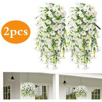 2-Pack Artificial Hanging Morning Glory - 75 cm - Fake Flower Garland - Home, Garden and Wedding Decor - Hanging Fake Flowers (White)