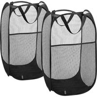 2-Pack Collapsible Mesh Laundry Hamper, Foldable Mesh Laundry Basket, Portable Mesh Laundry Hamper, Clothes Storage, Ideal for Bathroom (Black)