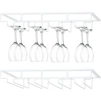 2 Pack Metal Wine Glass Rack No Drilling Hanging Champagne Goblets Storage Organiser Hanger Under Cabinet Wine Glass Rack (White)