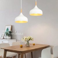 2-pack Modern Pendant Ceiling Lights Hanging Lamp Fixture in Metal Wood Hat Chandelier Lampshade White Ø24CM