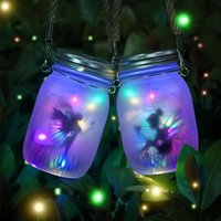 2 Pack Solar Lanterns Outdoor, Butterfly Fairy in Mason Jar, Waterproof led Solar Garden Light Hanging (Color)