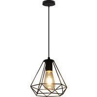 Pendant Light Black, Vintage Industrial Ø20cm Diamond Shape Hanging Ceiling Lamp Fixture Industrial Metal Chandelier with Cage Lampshade for Kitchen