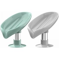 2 Pcs Self Cleaning Soap Dish, Easy Clean Shower Soap Holder, Leaf Shaped Soap Dish with Suction Cup for Bathroom and Kitchen Sinks