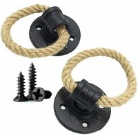 2 Pcs Vintage Hemp Rope Wrought Iron Handle Wooden Door Handles Cabinet Knobs Sliding Door Handle Drawer Pull Ring (Black)