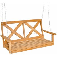 2-Person Porch Hanging Swing Chair Wooden Garden Swing Bench Adjustable Chains