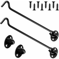 2 Pieces Cabin Hook,Door Latch Hook,Black Stainless Steel Door Hook Lock,With Mounting Screws,For Window,Barn Door,Shed Door,Garage Door,Black (40cm)