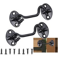 2 pieces door latch stainless steel 7.5cm door hook black window hook storm hook with screws