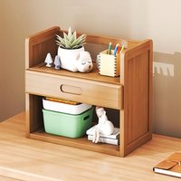2-Tier Bamboo Desktop Bookshelf with Drawer