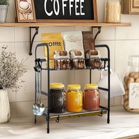 2 Tier Coffee Bar Station Organizer Mug Cup Holder Stand Kitchen Basket