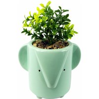 Leaf - 20cm Ceramic Blue Elephant Planter with Artificial Foliage Plant