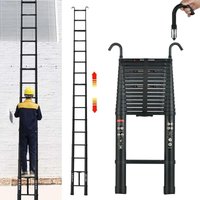 20FT 6.2M Aluminum Telescopic Ladder Home Loft Ladder , 2 Detachable Hook Safety EN131