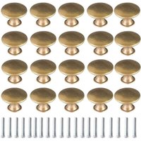20x Vintage Brass Brushed Gold Door Knobs 30mm Round Furniture Handles with Screws for Dresser Wardrobe