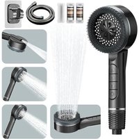 High-pressure shower head, anti-limescale shower head, with 1.5 m shower hose and shower bracket, 4 spray modes - Grey