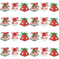 24 Christmas Candy Boxes, Triangular Boxes with Ribbons for Cookies and Small Gifts, Christmas Decorations