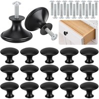24 Matte Black Drawer Door Knobs, Black Cabinet Knobs, 30mm Round Furniture Knob, Round Black Kitchen Handle with Screws for Furniture Drawers,
