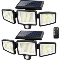 2500LM 210 LED Outdoor Solar Security Lights, 3 Heads Motion Sensor Lights, IP65 Waterproof, Wall Lights with 3 Modes, 2PCS