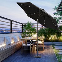 2.5m LED Outdoor Garden Parasol Patio Sun Shade Round Umbrella with Base Black