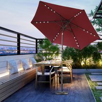 2.5m LED Outdoor Garden Parasol Patio Sun Shade Round Umbrella with Base Wine Red