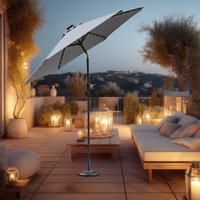 2.5M LED Parasol Outdoor Garden Patio Tilt and Crank Sun Shade Umbrella Grey
