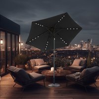 2.5M Round Black Garden LED Parasol Umbrella Crank Tilt w/ Base