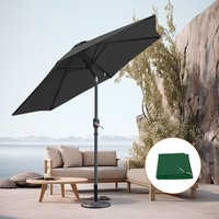 2.5M Round Black Garden Parasol Patio Umbrella Crank Tilt with Base Cover