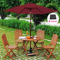 2.5M Round Garden Parasol Patio Sun Shade Aluminium Crank Tilt Umbrella with Rain Cover Wine Red