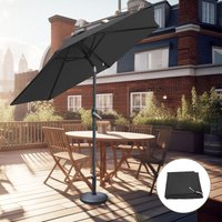 2.5M Round Garden Parasol Sun Shade Umbrella Crank Tilt w/ Base Cover Black