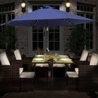 Green Bay - 2.5M Round led Lights Outdoor Garden Parasol Umbrella Sun Shade w/ CrankandTilt Blue